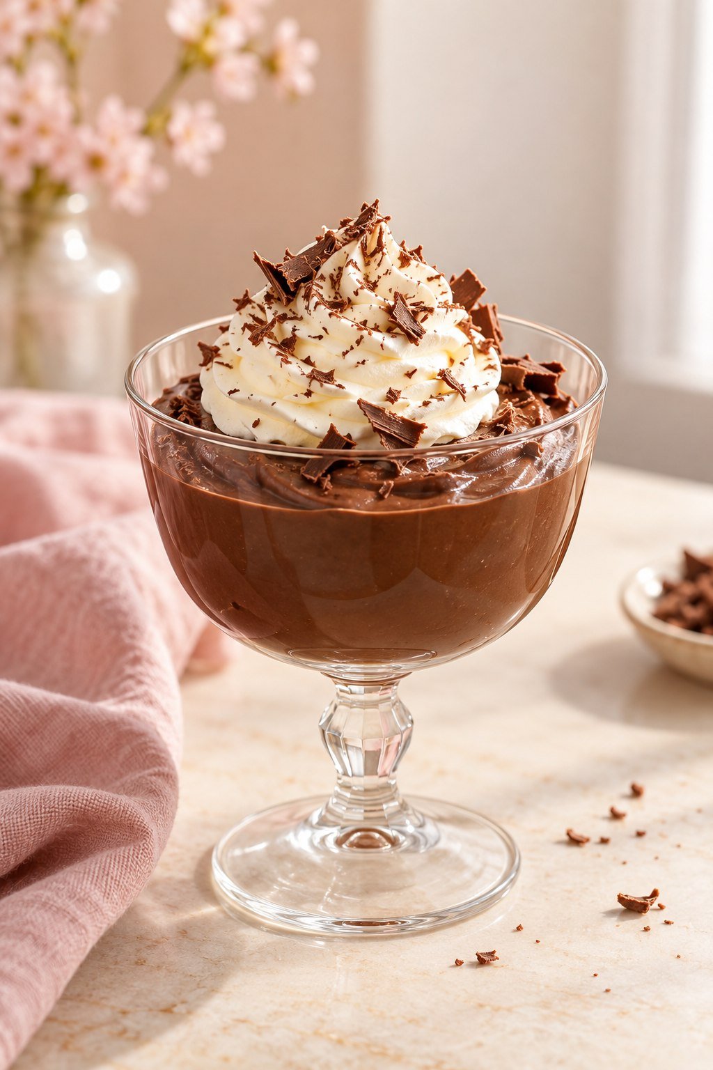 Illustrative chocolate pudding in a glass